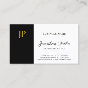 Monogram Black White Guld Modern Company Plain Visitkort