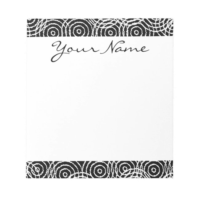Monogram Black White Ikat Circle Geometric Mönster Anteckningsblock (Framsida)