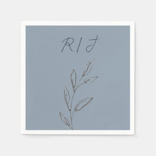 Monogram Black White Löv Dusty Blue Bröllop Pappersservett