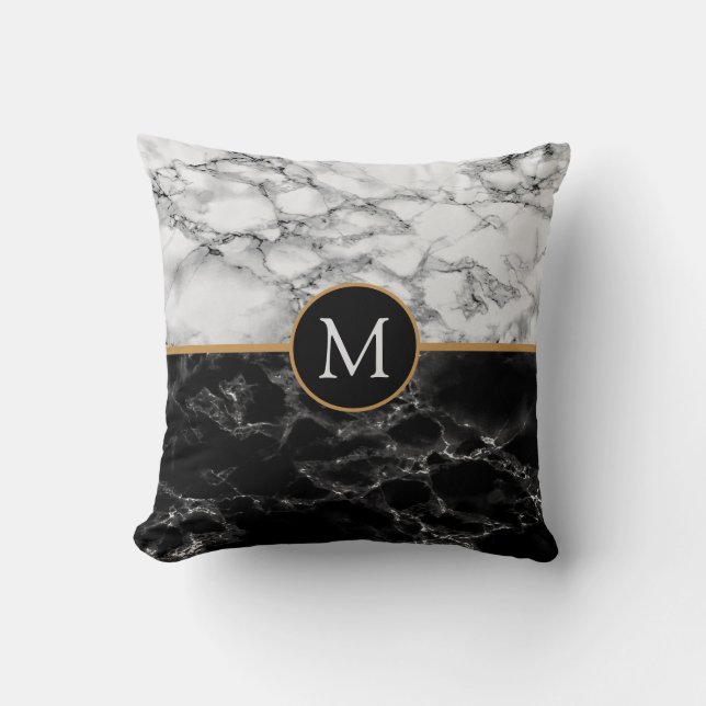 Monogram Black White Marble - Din Brev / Åren Kudde (Framsida)