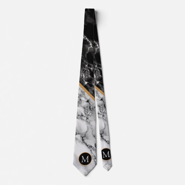 Monogram Black White Marble Modern Neck Tie Slips (Framsida)