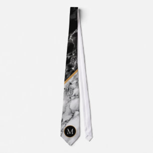 Monogram Black White Marble Modern Neck Tie Slips