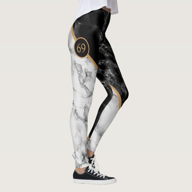Monogram Black White Marble Stone Leggings (Höger)