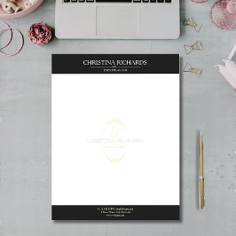 Monogram Black White Modern Elegant Business Brevhuvud