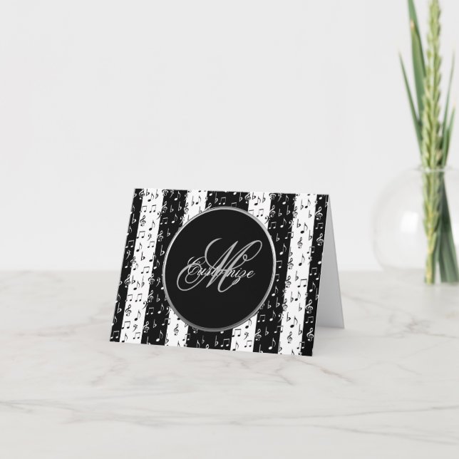 Monogram Black & White Musical Rand Card Anteckningskort (Framsida)