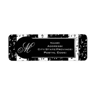 Monogram Black & White Musical Rand-etiketter Returadress Etikett