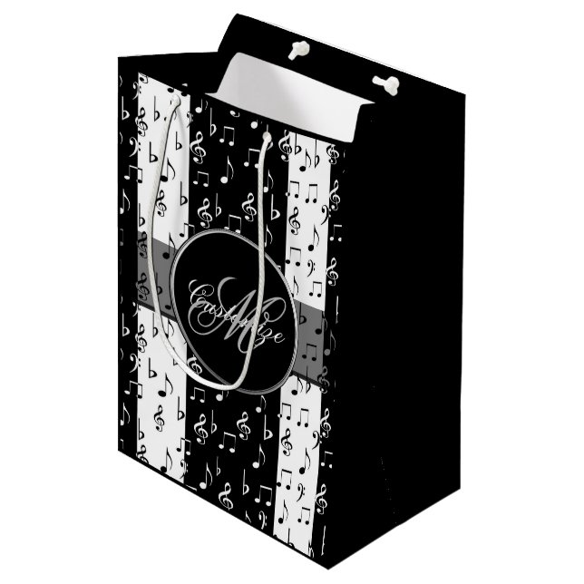 Monogram Black & White Musical Rand Gift Bag (Framsidan Vinklad)