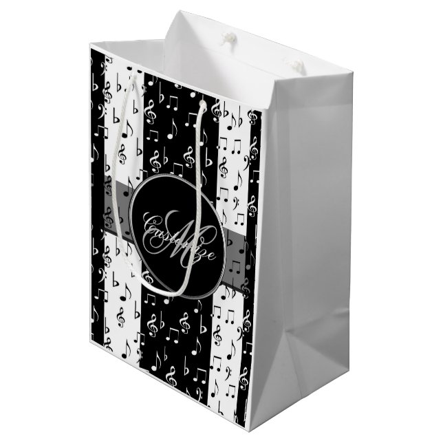Monogram Black & White Musical Rand Gift Bag 2 (Framsidan Vinklad)