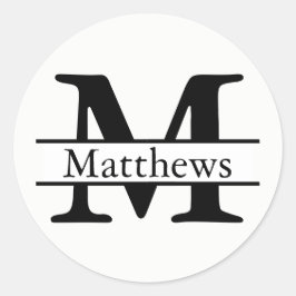 Monogram Black & White Namn - Circle Sticker Runt Klistermärke