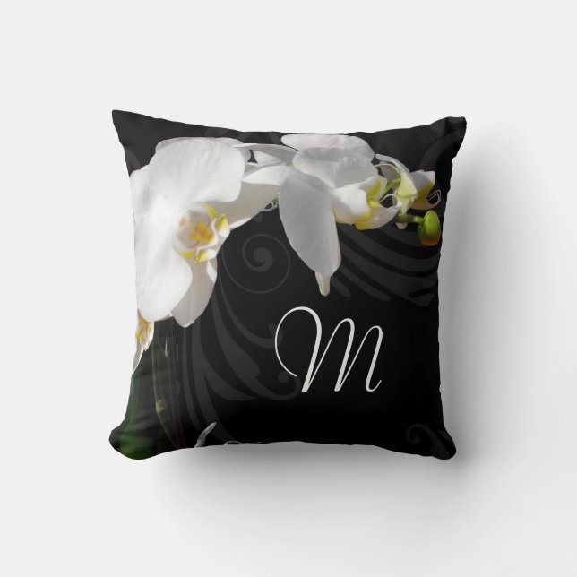 Monogram Black/White Orchid Kudde (Framsida)