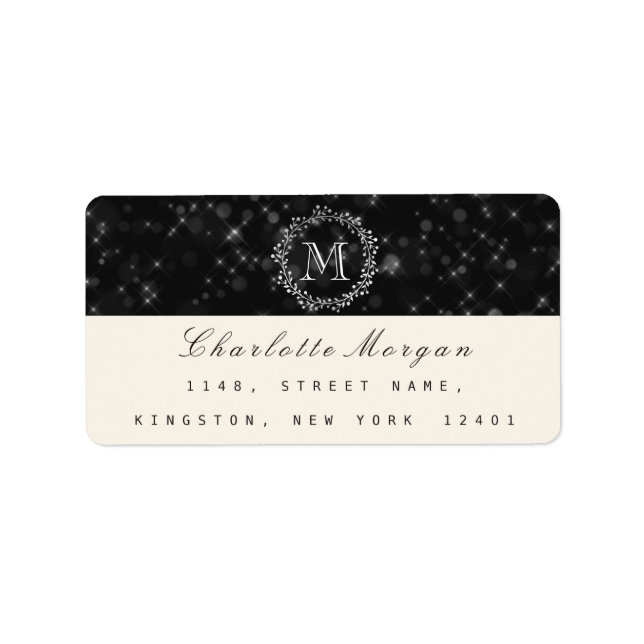 Monogram Black White OSA Creamy Ivory Adressetikett (Framsidan)