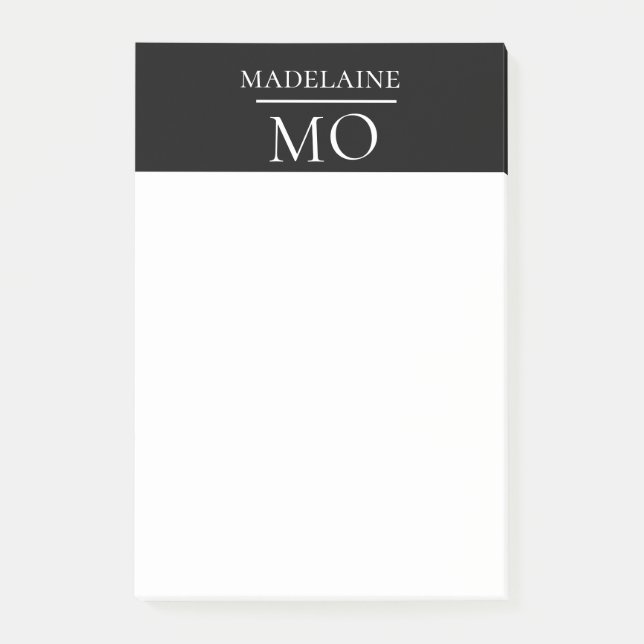 Monogram Black White Personal Post-it Block (Framsida)