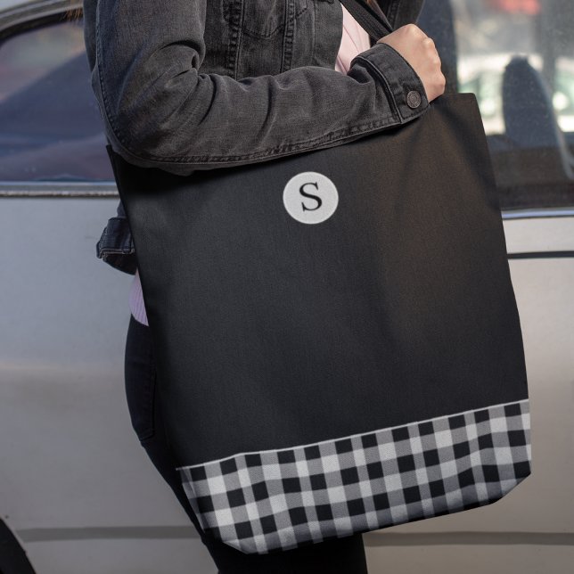 Monogram Black White Play Gingham Scottish Tygkasse (Skapare uppladdad)