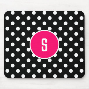 Monogram Black White Polka Dot Mönster Shock rosa Musmatta