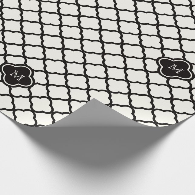Monogram Black & White Quatrefoil Mönster Bröllop Presentpapper (Hörn)
