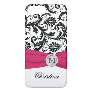 Monogram Black, White, Rosa Damask iPhone 7 Fodral