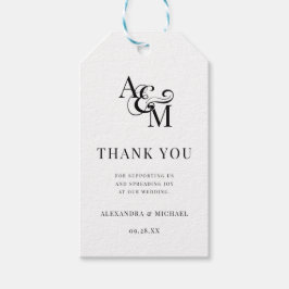 Monogram Black White Simple Bröllop Tack Presentetikett