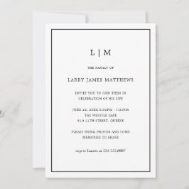 Monogram Black White Simple Firande of Life Inbjudningar