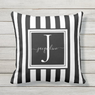 Monogram Black & White Stripe Cushion Kudde