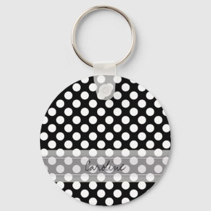 Monogram Black White Trendig Roligt Polka Dot Möns Nyckelring