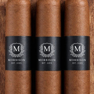 Monogram Black White Vapensköld Bröllop Cigar Band Returadress Etikett