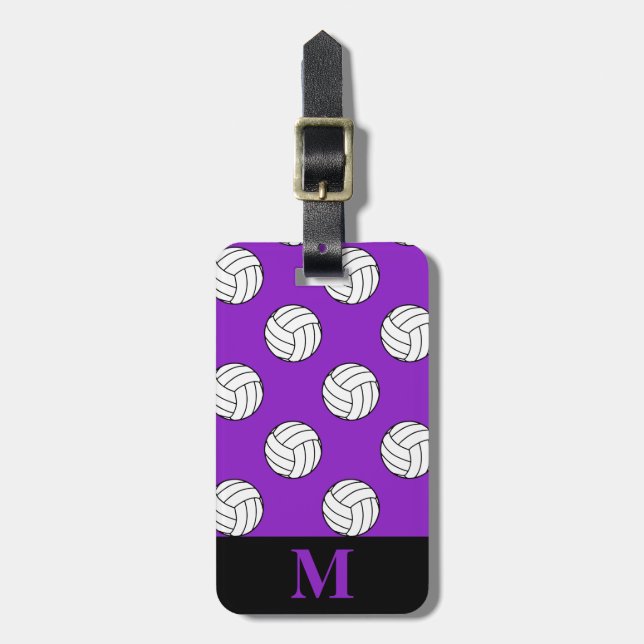 Monogram Black White Volleyball Bollar, Lila Bagagebricka (Vertikal Framsida)