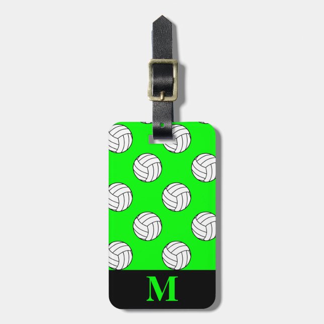 Monogram Black/White Volleyball Bollar, Lime Green Bagagebricka (Vertikal Framsida)