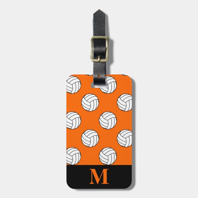 Monogram Black White Volleyball Bollar, Orange Bagagebricka (Vertikal Framsida)