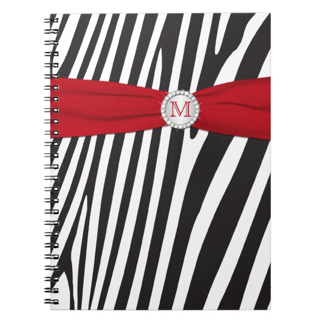 Monogram Black White Zebra Stripe bärbar dator Anteckningsbok Med Spiral (Framsidan)