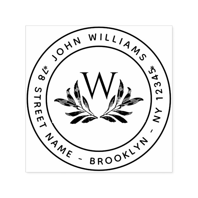 Monogram & blad runt returadress initial självfärgande stämpel (Design)