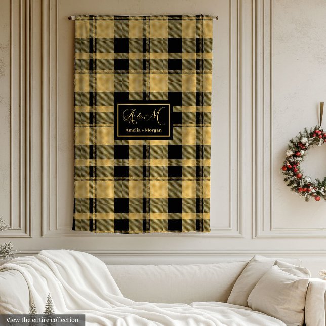 Monogram Blanket Elegant Black Gold Birthday Gift Fleecefilt (Monogram Blanket Elegant Black Gold Birthday Gift)