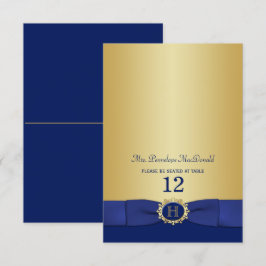 Monogram blått, Guld-mappningskort Inbjudningar