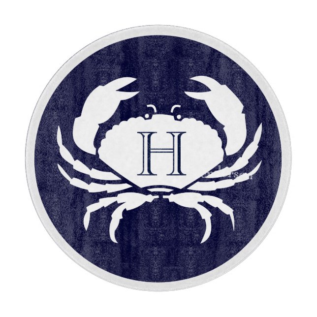 Monogram - blåvita krabba Nautical (Framsidan)