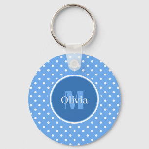 Monogram Blek Blue och White Polka dots Nyckelring