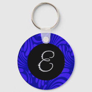 Monogram Bling Brev E Blue Swirl Bakgrund Nyckelring