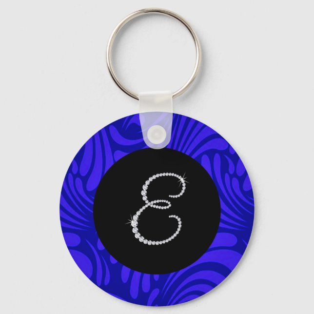 Monogram Bling Brev E Blue Swirl Bakgrund Nyckelring (Framsida)