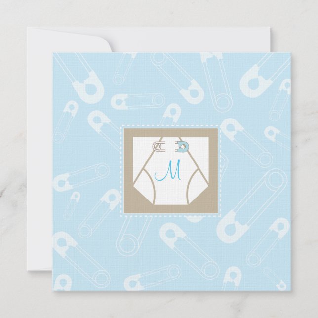 Monogram, blöjor och Stift för spädbarnsskor Inbjudningar (Framsida)