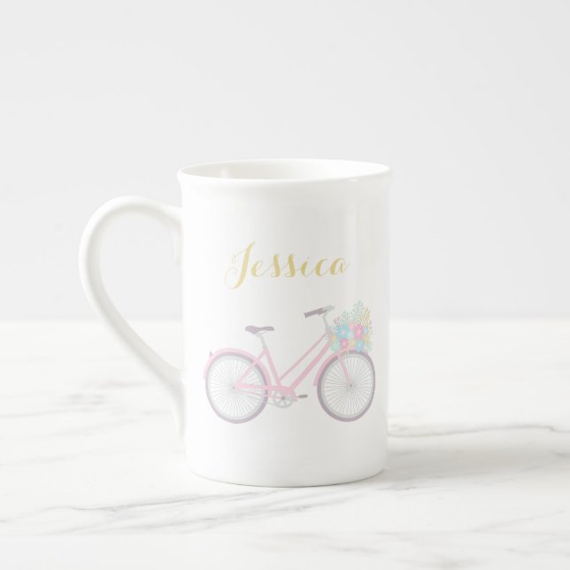 Monogram blomma Cycle Cute Pastel China Mugg Benporslin Mugg (Vänster)