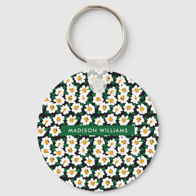 Monogram Blomma Modern Minimalist Nyckelring (Framsida)