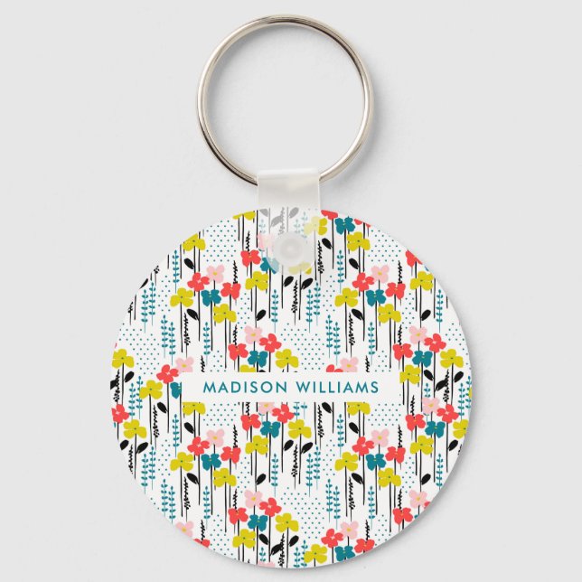 Monogram Blomma Modern Minimalist Nyckelring (Framsida)
