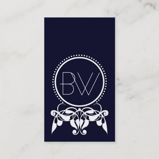 Monogram, blommande [blå] Affärskort Visitkort (Framsida)