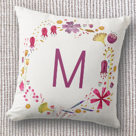 Monogram Blommig Akvarell Kudde