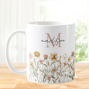 Monogram Blommig äng i vattenfärg Kaffemugg