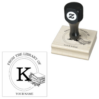Monogram Blommig Bok Prägelstämpel Från Biblioteke Stämpel
