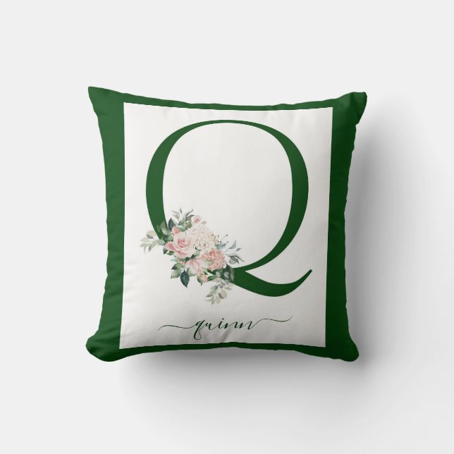 Monogram Blommig Bokstav Q Kudde (Framsida)