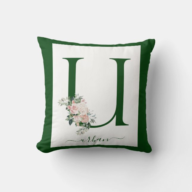 Monogram blommig bokstav U Kudde (Framsida)