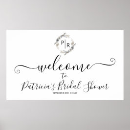 Monogram Blommig Bröllopsdusch Välkomstskylt Banne Poster