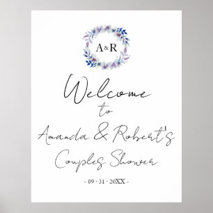 Monogram Blommig Bröllopsfest Välkomstskylt för Pa Poster