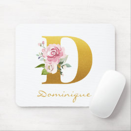 Monogram Blommig Falskt Guld Namn Initial Anpassa Musmatta