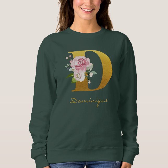 Monogram Blommig Falskt Guld Namn Initial Anpassa T Shirt (Framsida)